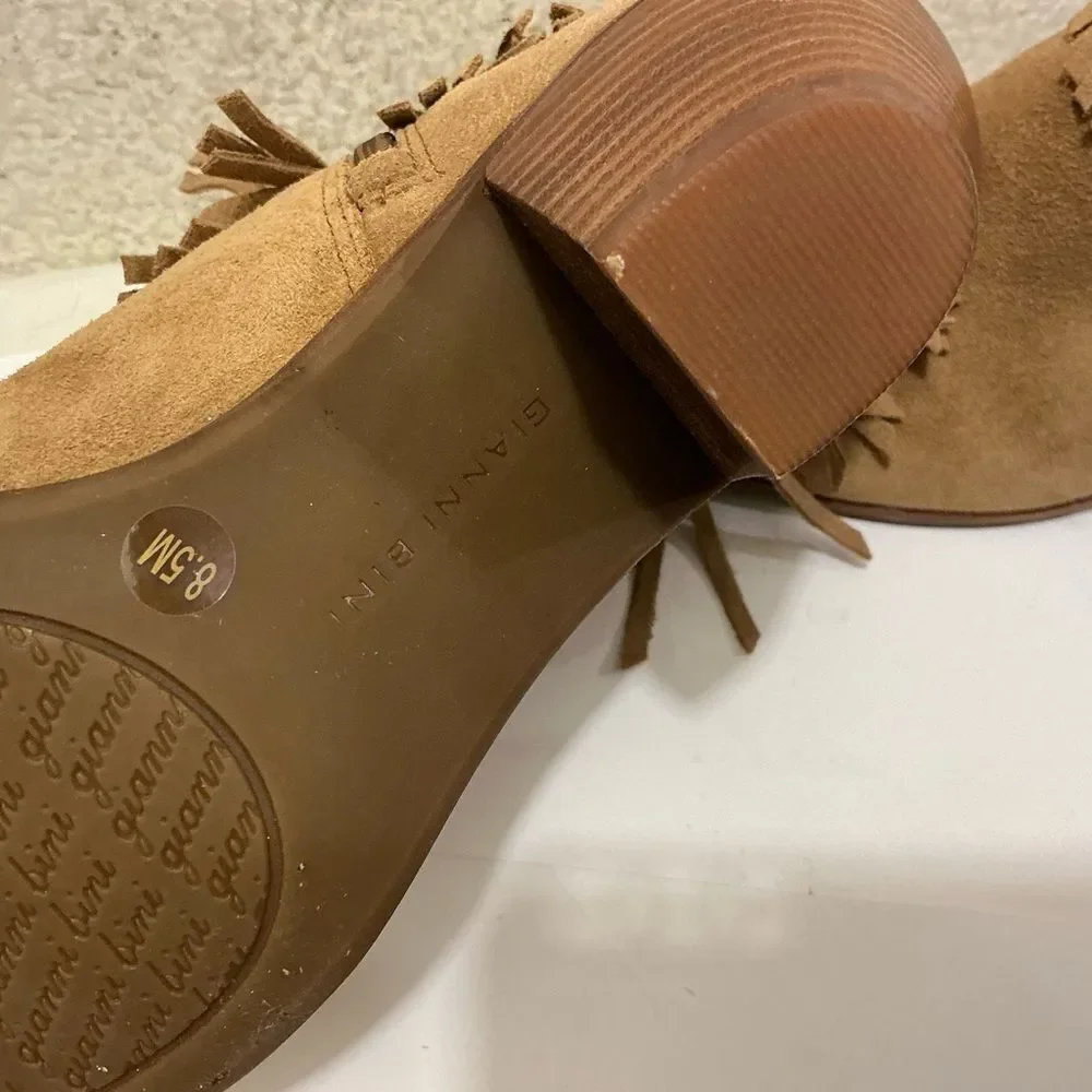 NWOB Gianni Bini Tan Suede Fringe Ankle Boots